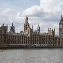 The Palace of Westminster, also known as the Houses of Parliament, in London, UK.